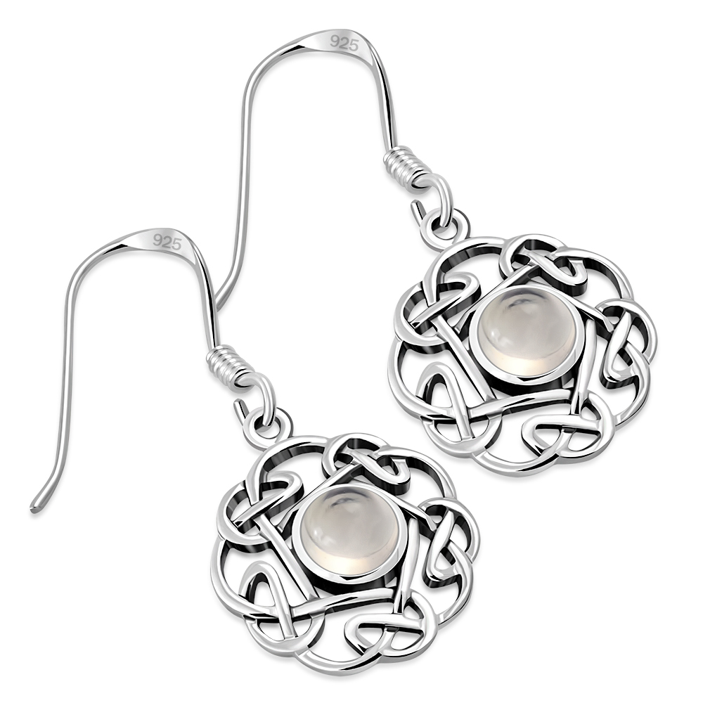 Rose Quartz Round Celtic Knot Silver Earrings - e408